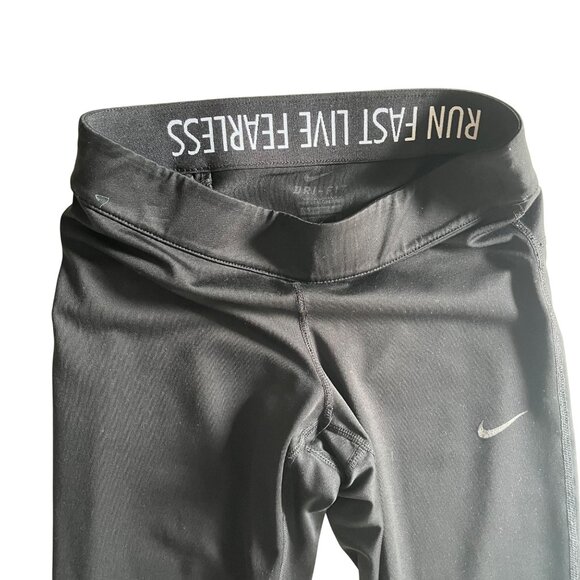 Nike Womens XS Black Dri-Fit Leggings With "Run Fast Live Fearless" Waistband - Picture 3 of 9